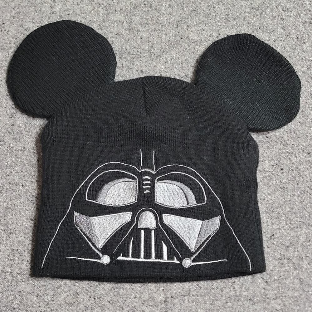 Darth Vader Mickey Mouse Ears Beanie Winter Cap Black Knit Skull Hat Disneyland